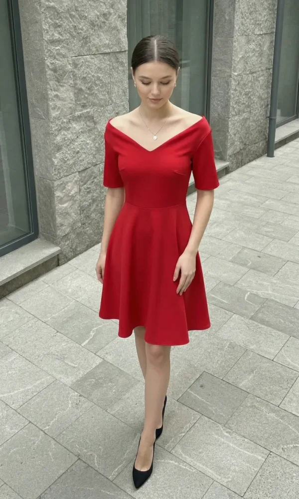 Kırmızı A-Line Mini Elbise ürün görünümü 2