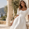 Beyaz midi nikah elbisesi ile zarif 2026 nikah stili