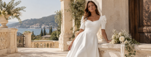 Beyaz midi nikah elbisesi ile zarif 2026 nikah stili